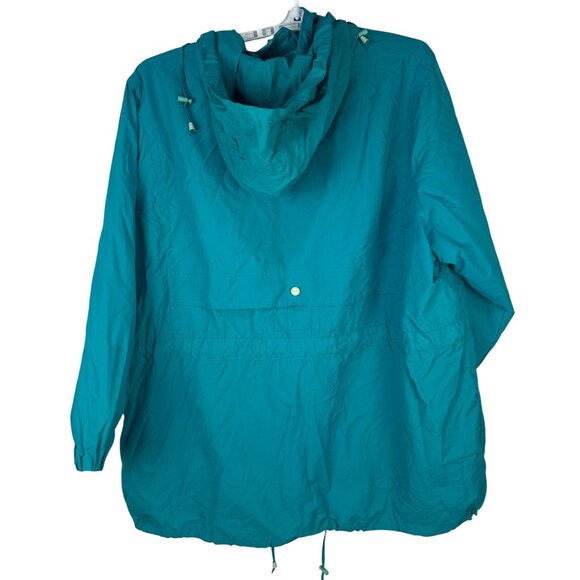 Woman Within 4X Teal Hooded Nylon-Coated Jacket W/ Drawstrings & Extra Button - Picture 7 of 7